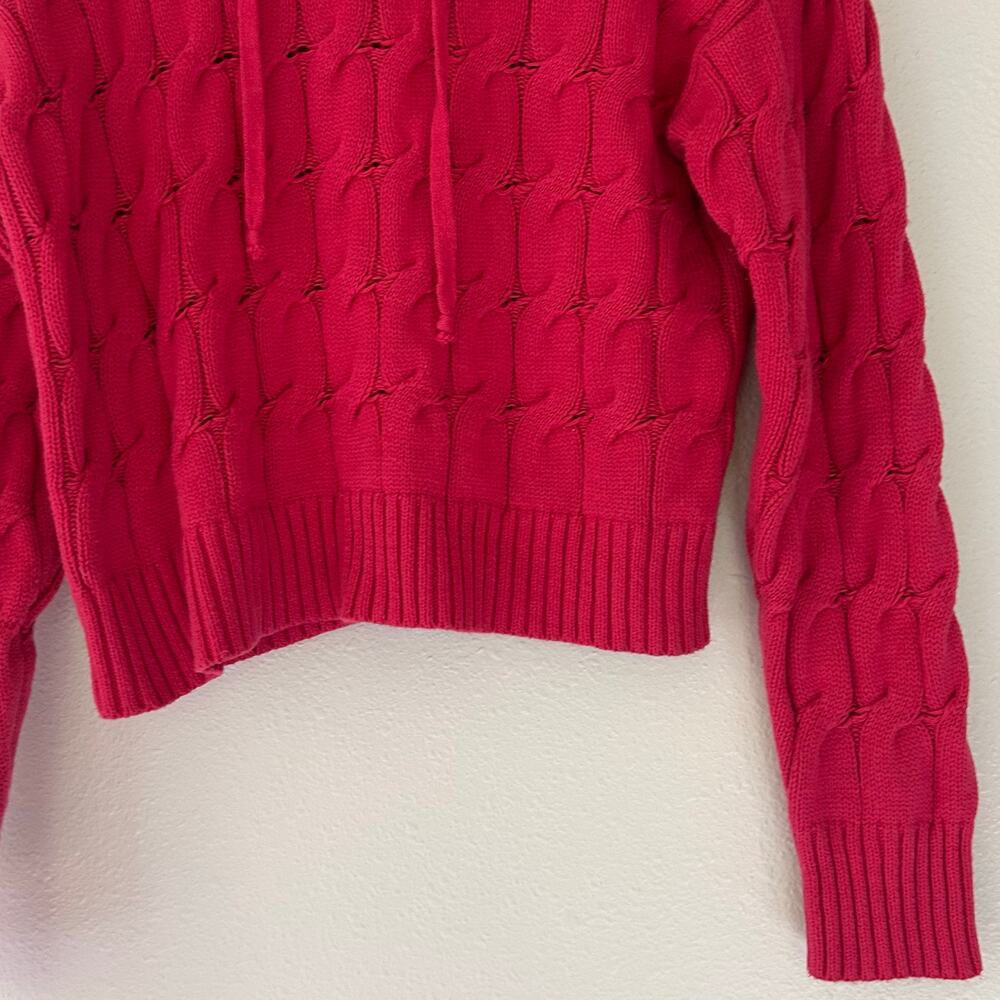 Anthropologie Saturday Sunday pink hooded crop cable knit sweater fall winter S - Picture 5 of 9
